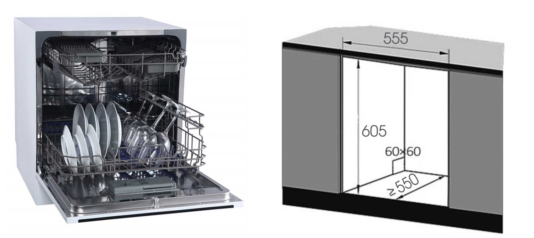 kích thước máy rửa bát âm tủ Máy rửa bát Texgio TG-DTW558